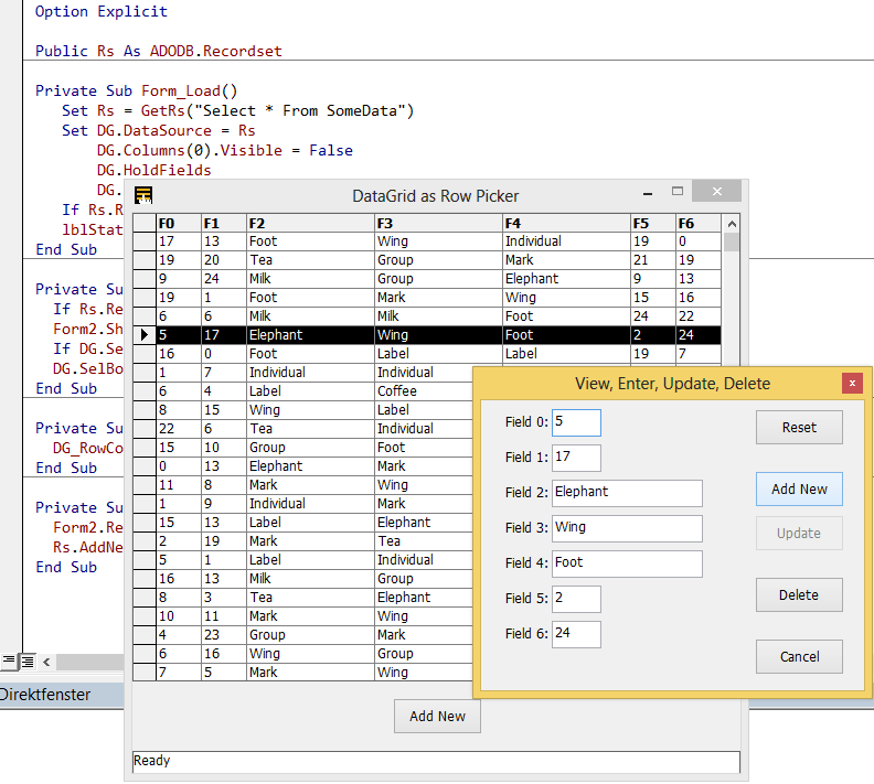 VB6 Databinding with the DataGrid (used as a Read-Only RowPicker)-VBForums